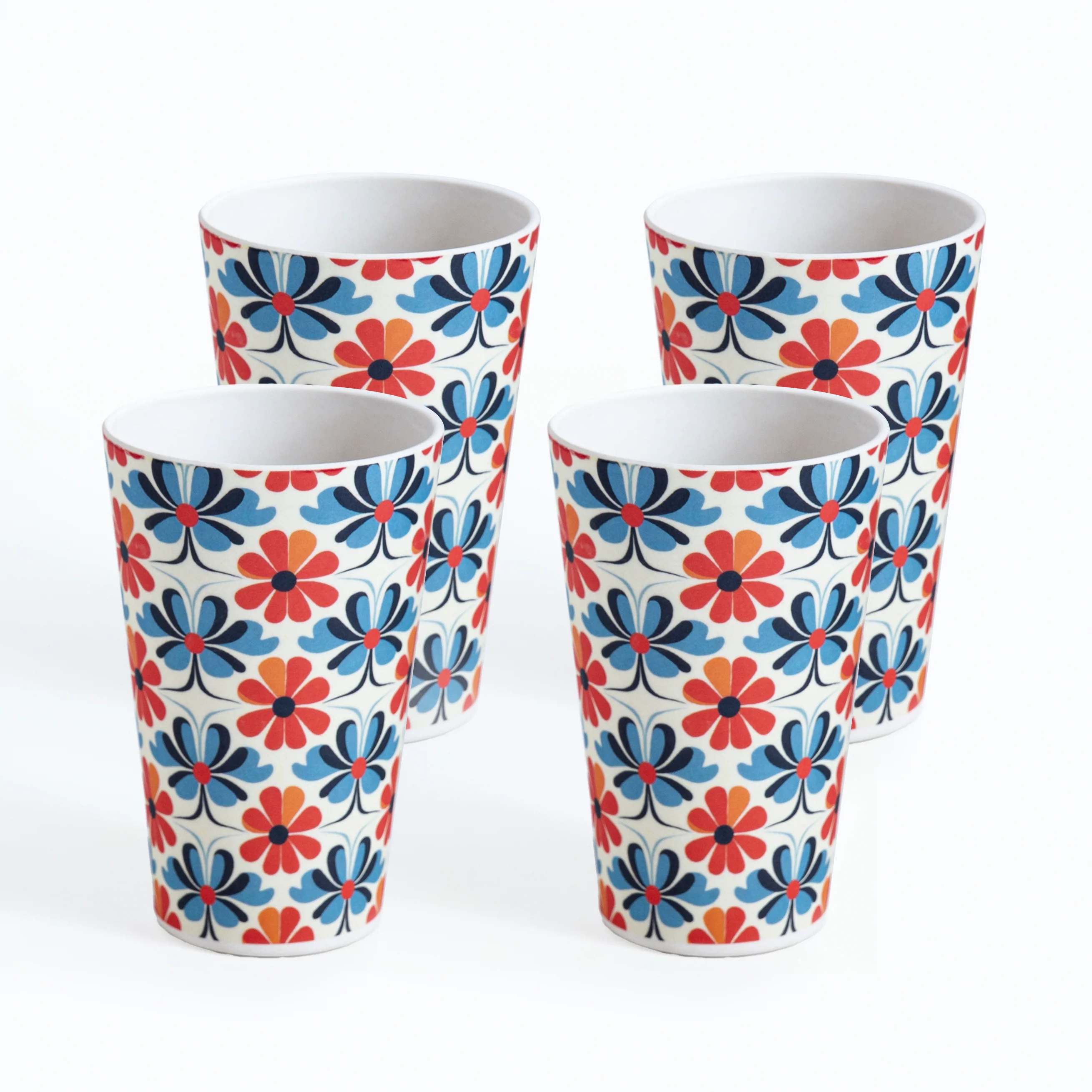 Blue & Citrus Floral Fusion Bamboo Water & Juice Glasses- Set of 4 - Image 3