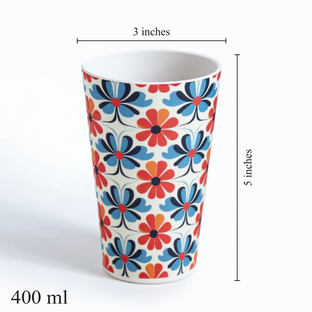 Blue & Citrus Floral Fusion Bamboo Water & Juice Glasses- Set of 4 - Image 4