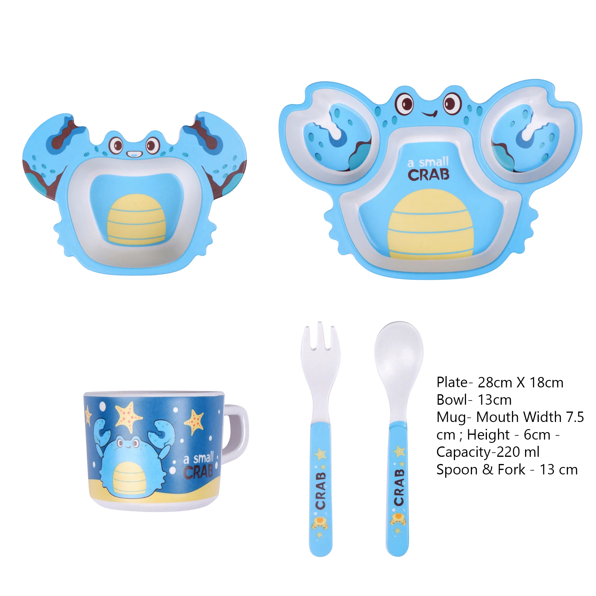 Blue Water Crab Bamboo Kids Dinner /Feeding Set of 5 - Image 3
