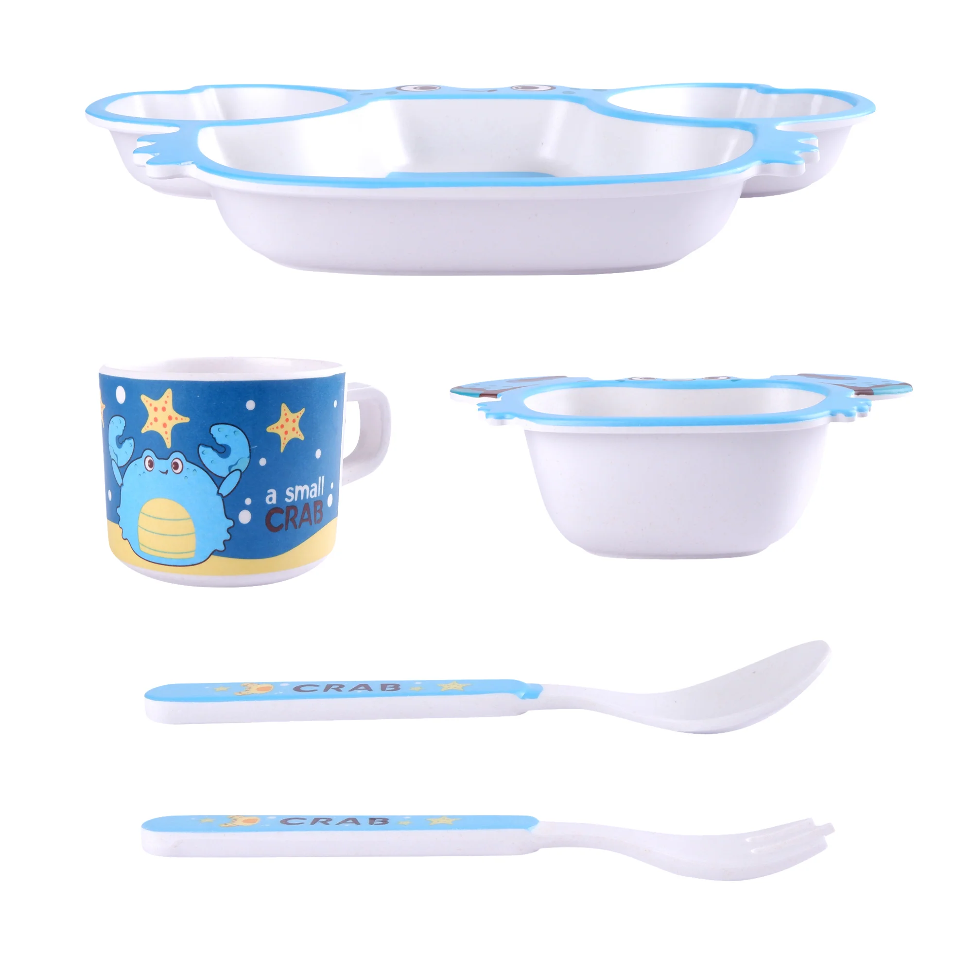 Blue Water Crab Bamboo Kids Dinner /Feeding Set of 5 - Image 4