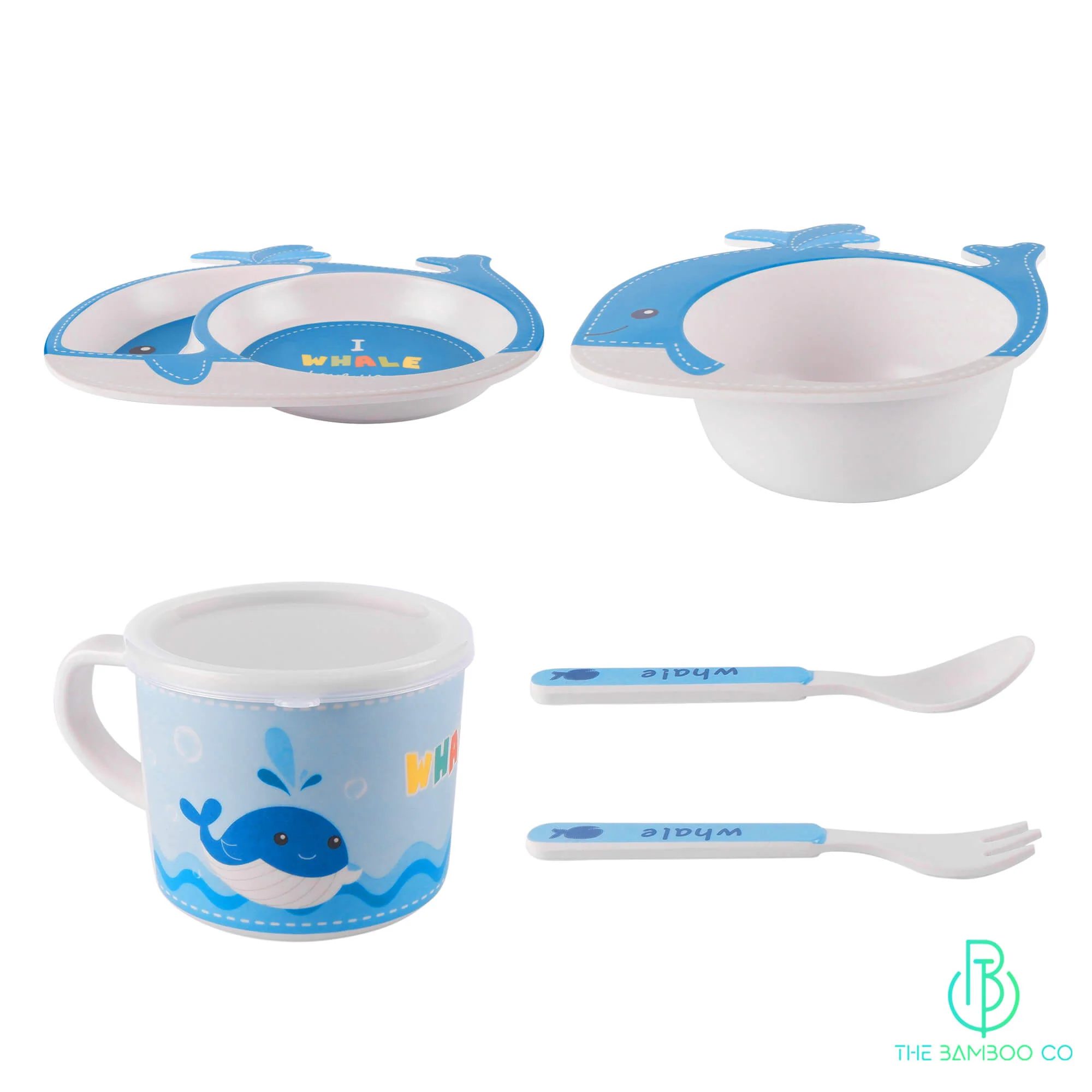 Witty Whale Bamboo Kids Dinner /Feeding Set of 5 - Image 4