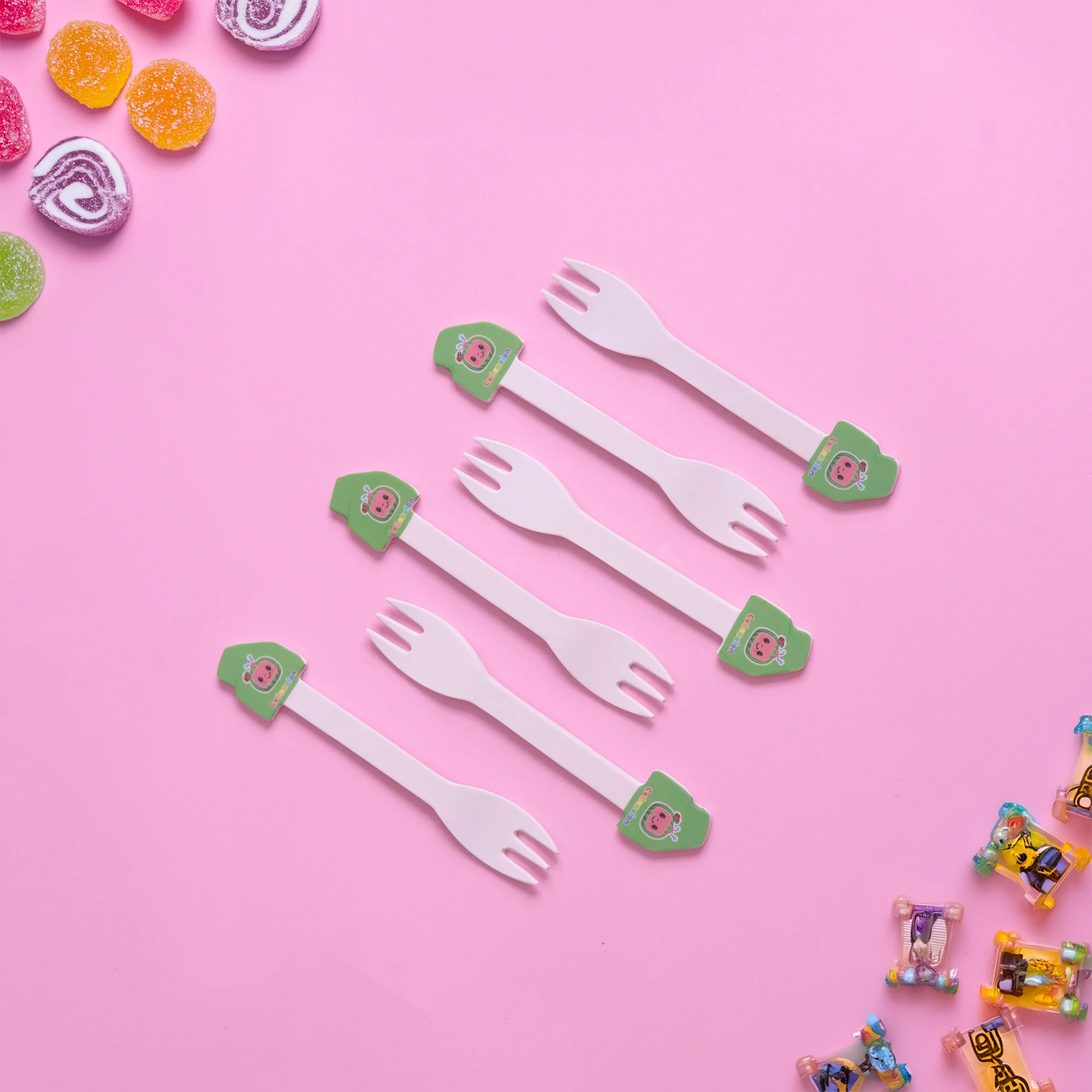 Cheerful Cocomelon Kids Eating / Feeding Bamboo Spoons & Forks- Set of 6 - Image 3