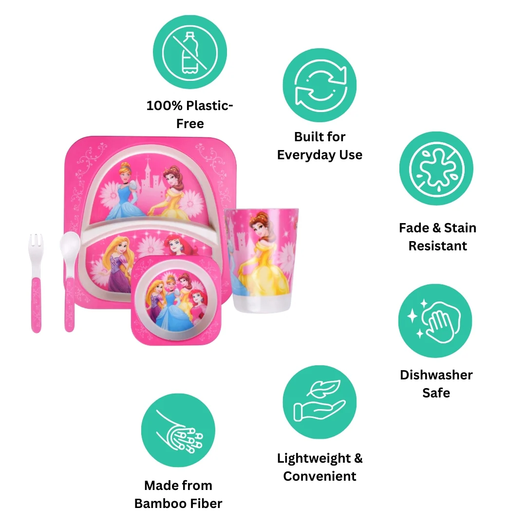 Disney Princess Bamboo Kids Dinner /Feeding Set of 5 - Image 3