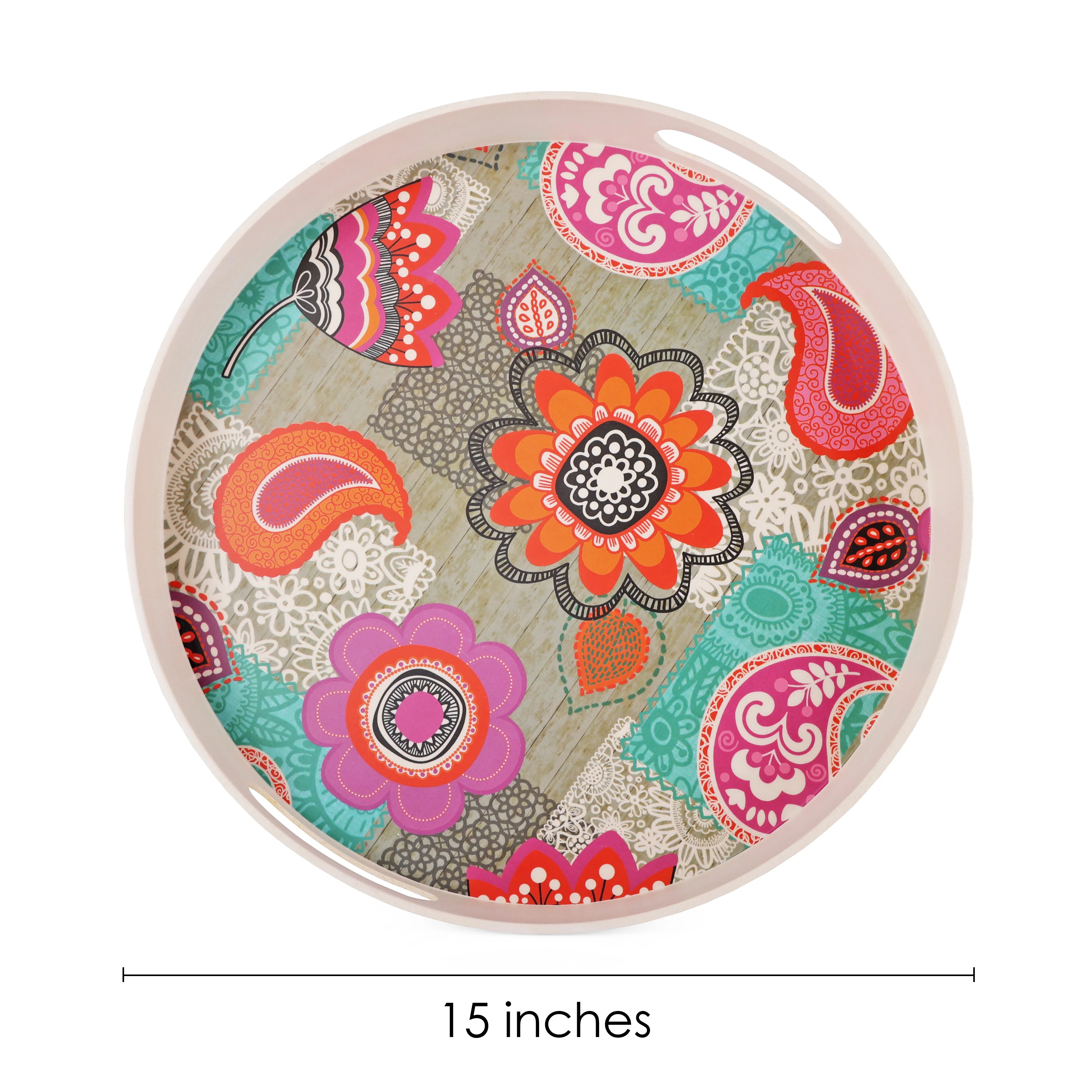 Multicoloured Flower Serving and Decoration Bamboo Tray - Image 4