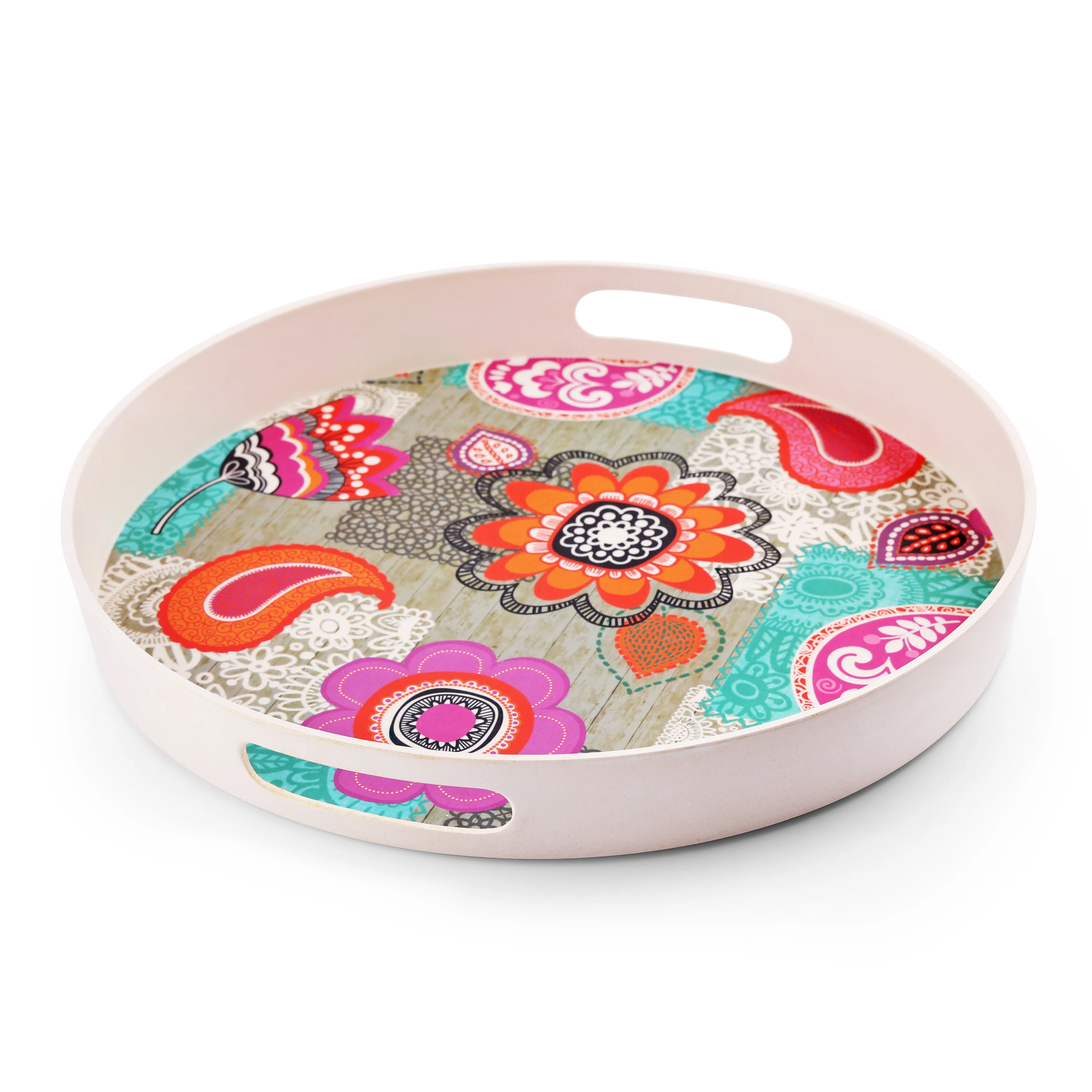 Multicoloured Flower Serving and Decoration Bamboo Tray - Image 5