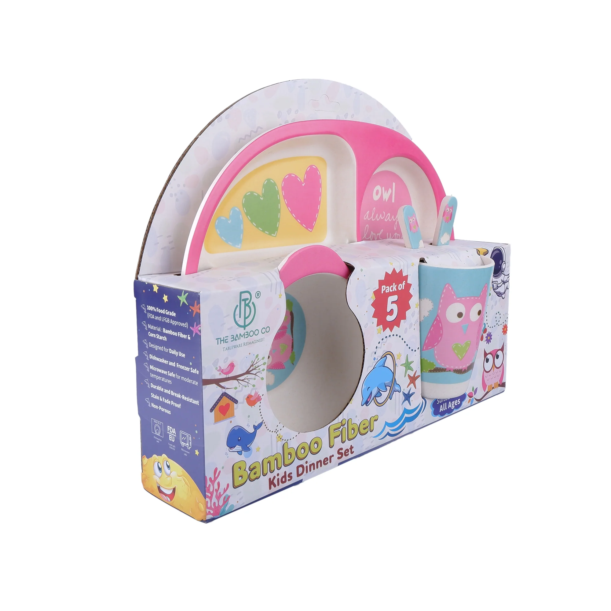 Observant Owl Bamboo Kids Dinner /Feeding Set of 5 - Image 10