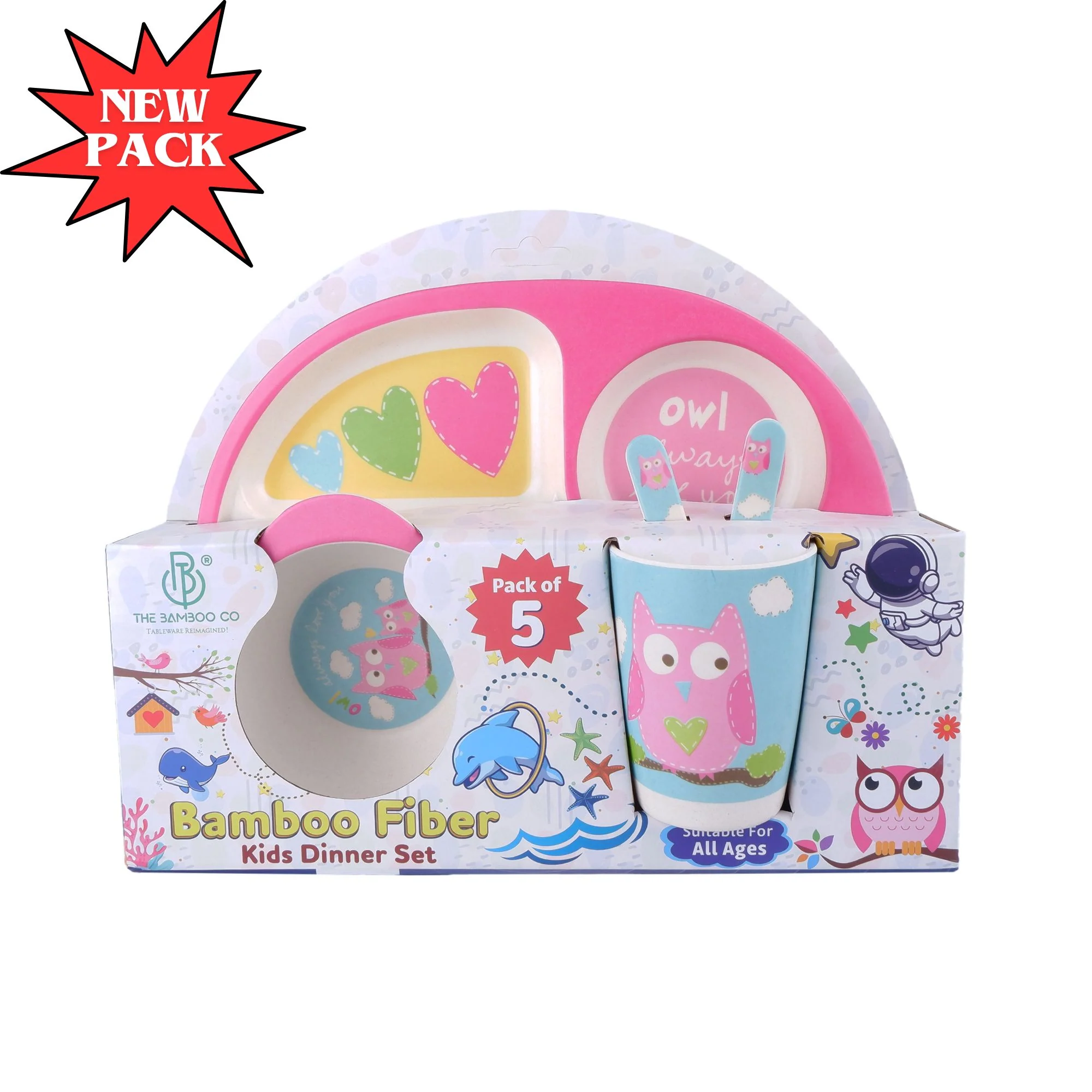 Observant Owl Bamboo Kids Dinner /Feeding Set of 5 - Image 8