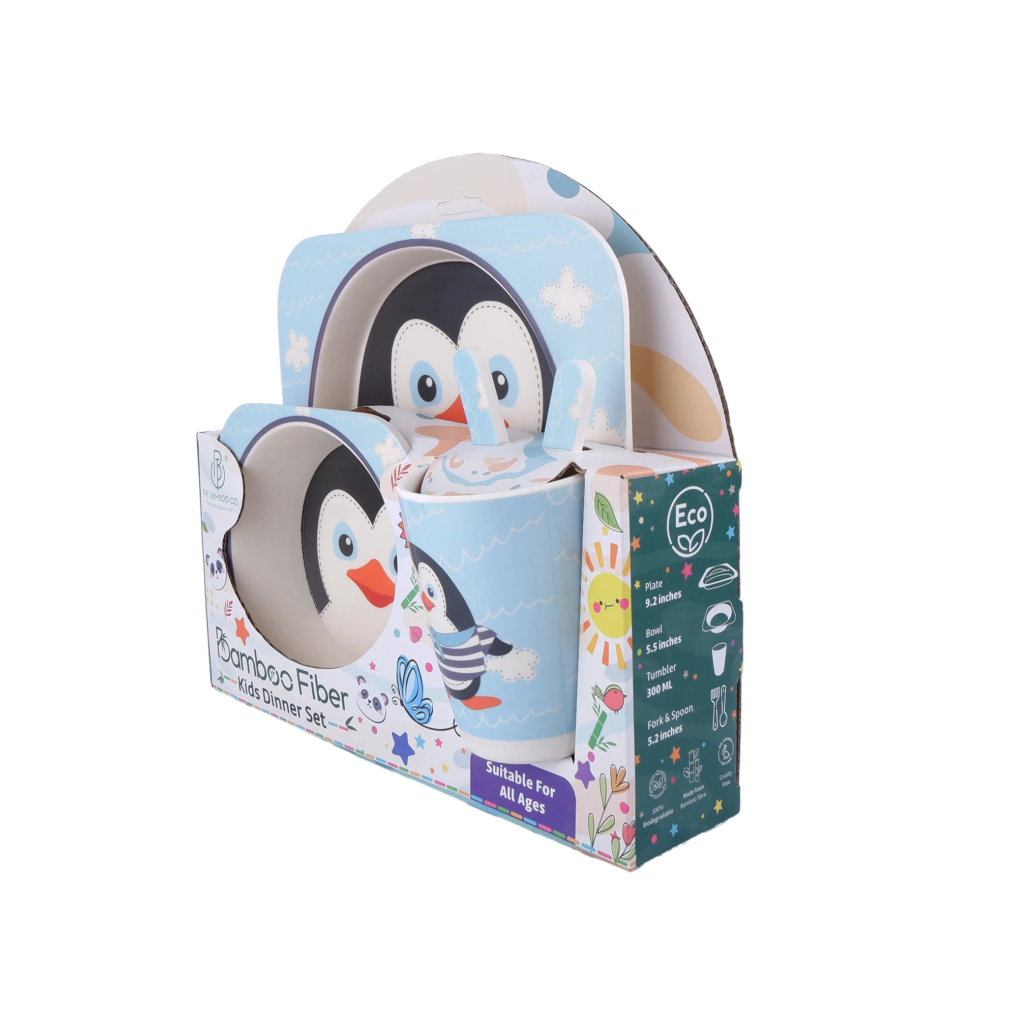 Plucky Penguin Bamboo Kids Dinner /Feeding Set of 5 - Image 5