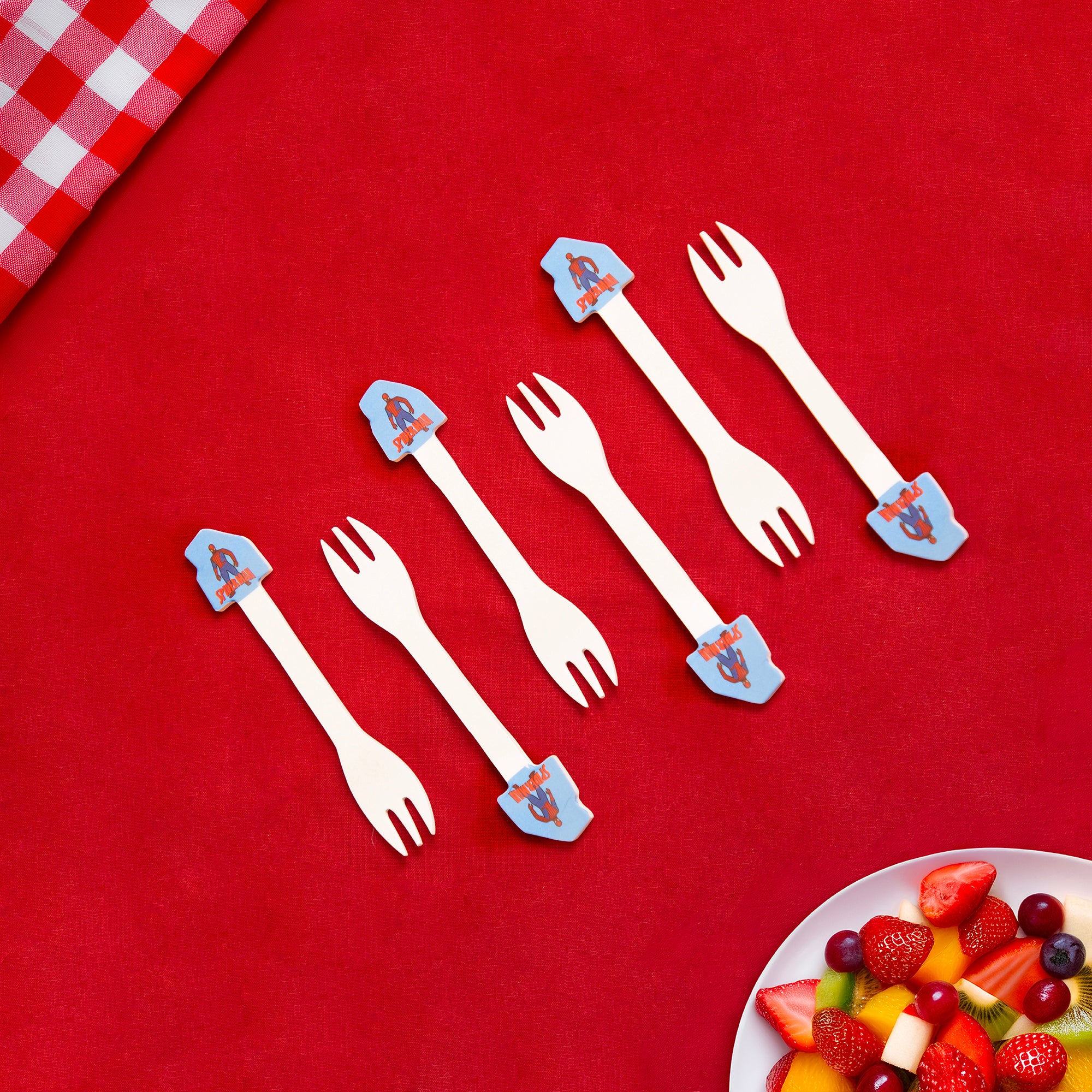 Savvy Spiderman Kids Eating / Feeding Bamboo Spoons & Forks- Set of 6 - Image 3