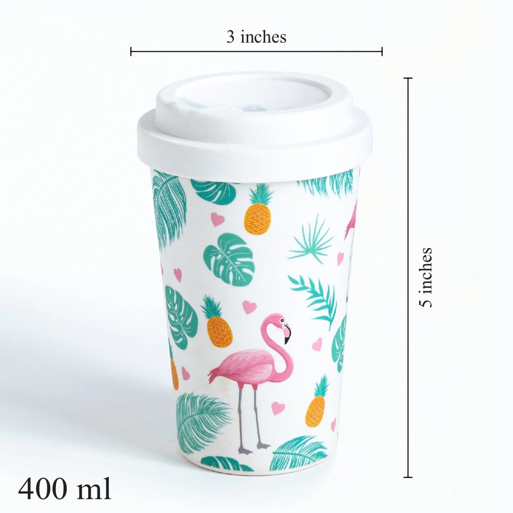 Tropical Flamingo Bamboo Travel Coffee Mug - Image 4