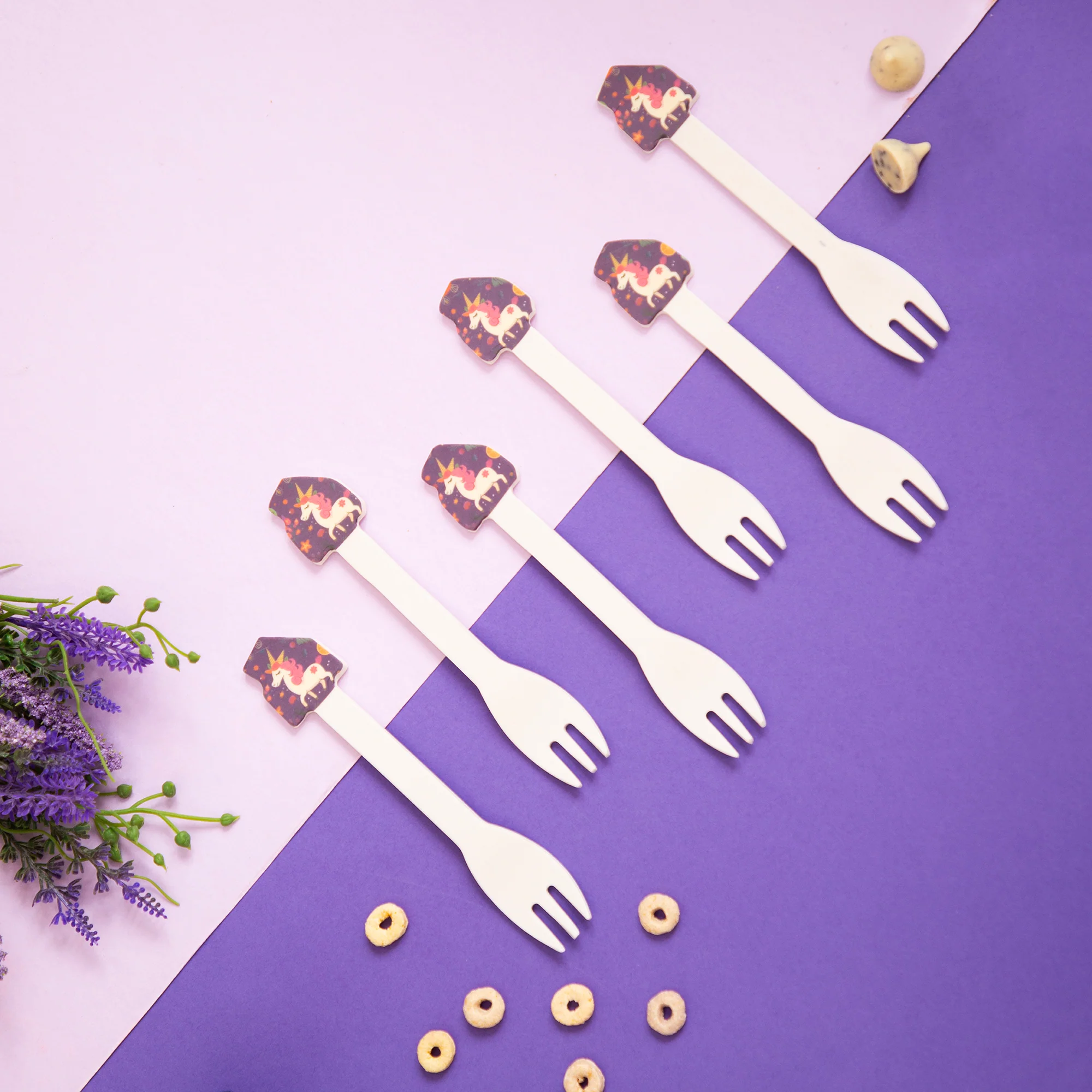 Unicorn in Fantasyland Kids Eating / Feeding Bamboo Spoons & Forks - Image 3