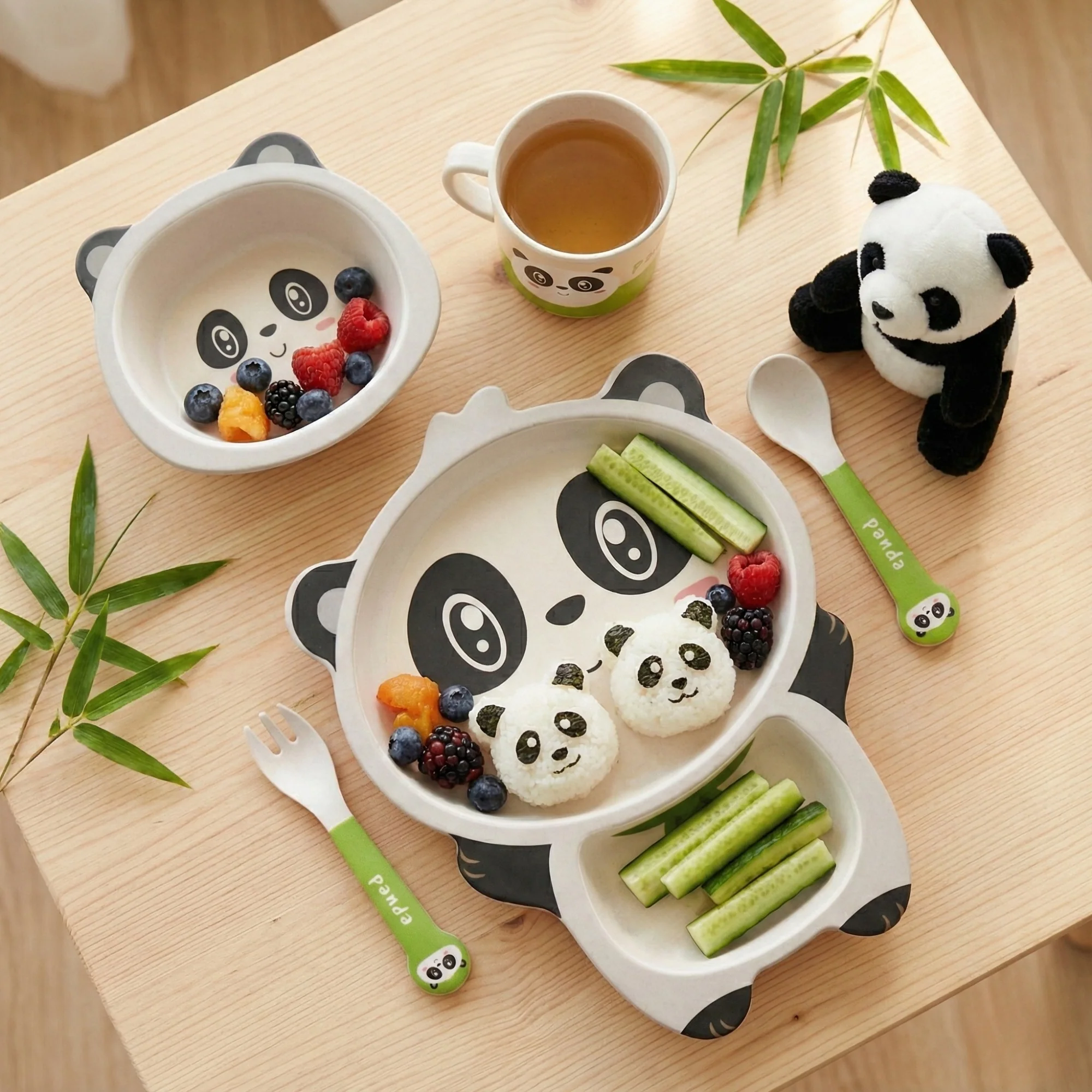 Playful Panda Bamboo Kids Dinner /Feeding Set of 5 - Image 3