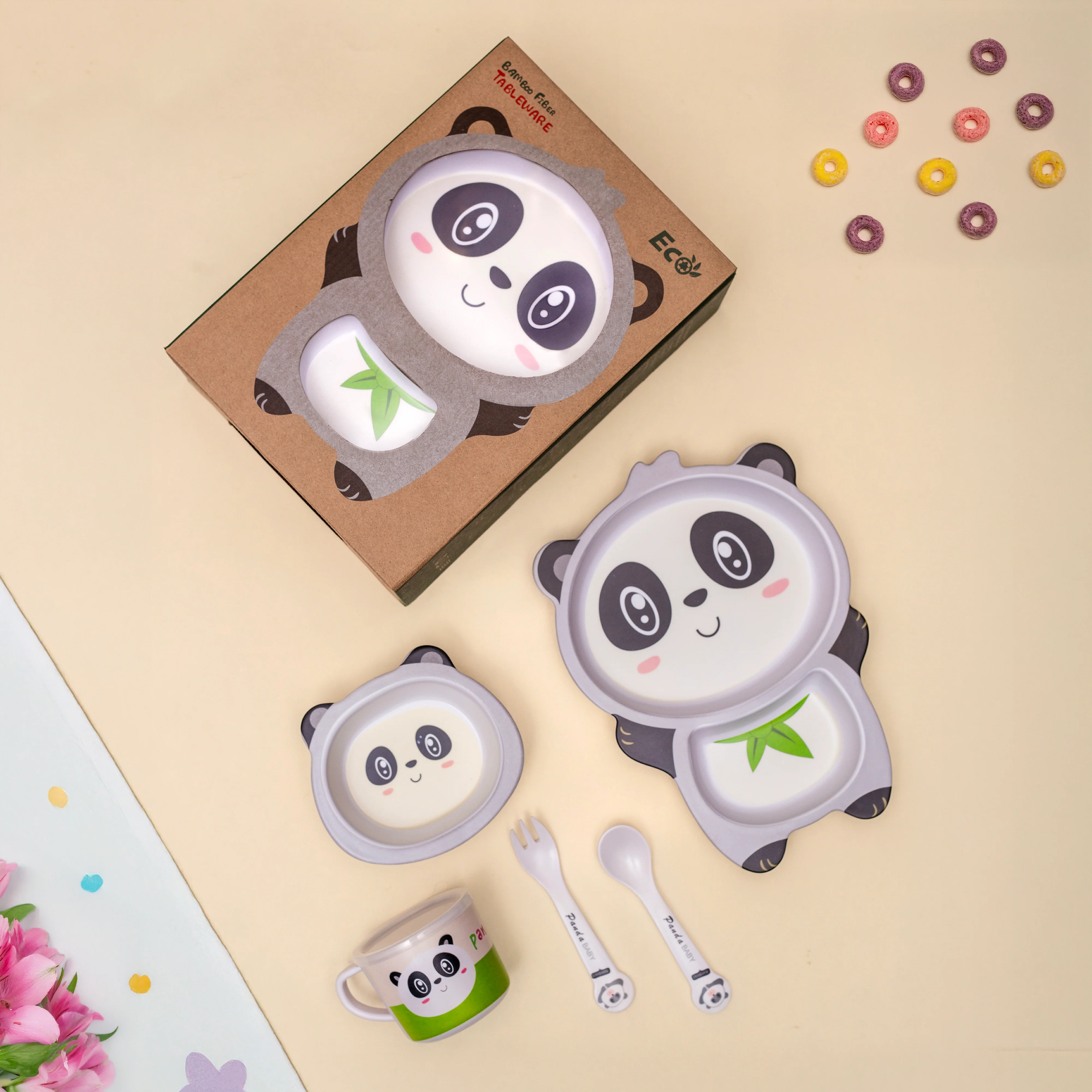 Playful Panda Bamboo Kids Dinner /Feeding Set of 5 - Image 4