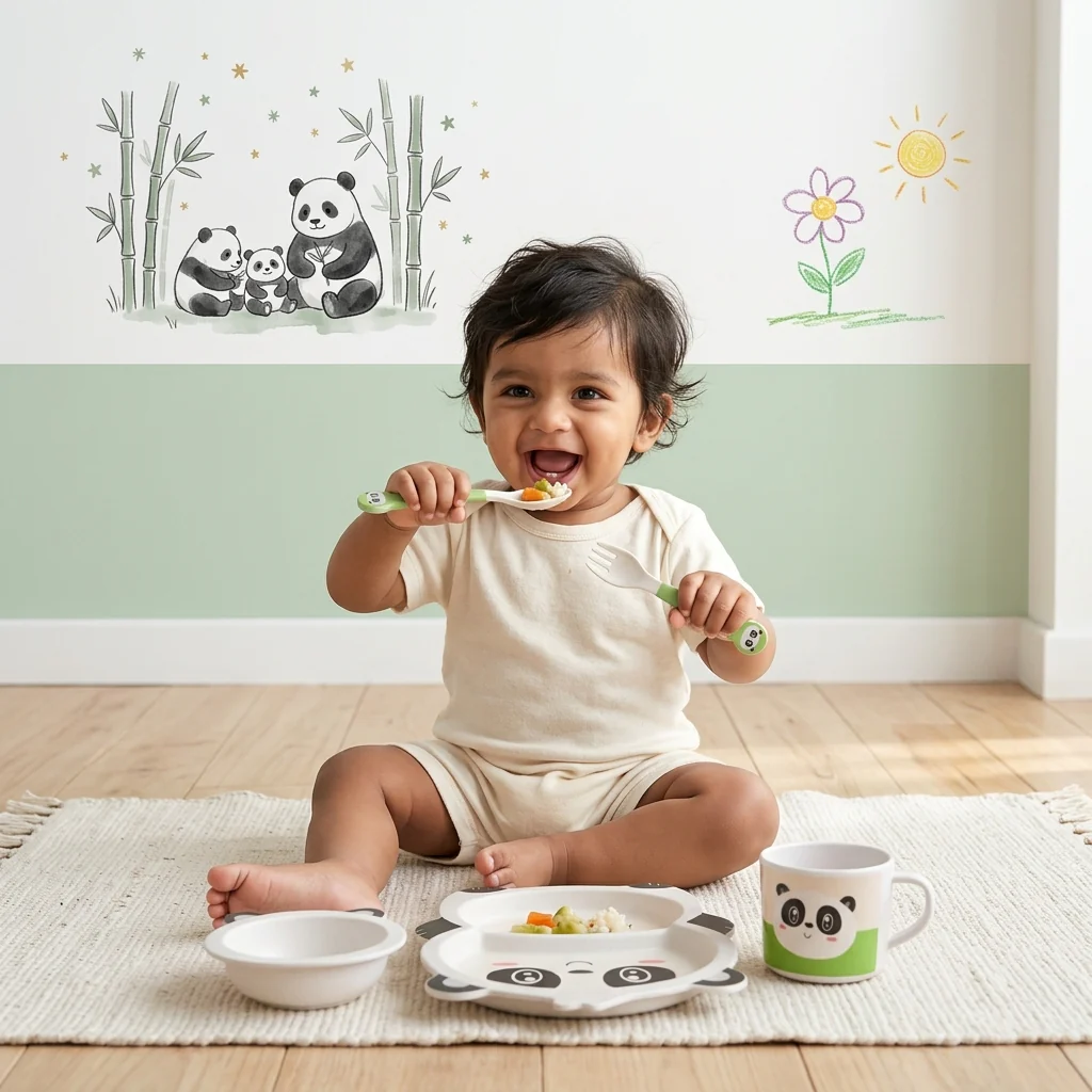 Playful Panda Bamboo Kids Dinner /Feeding Set of 5 - Image 5