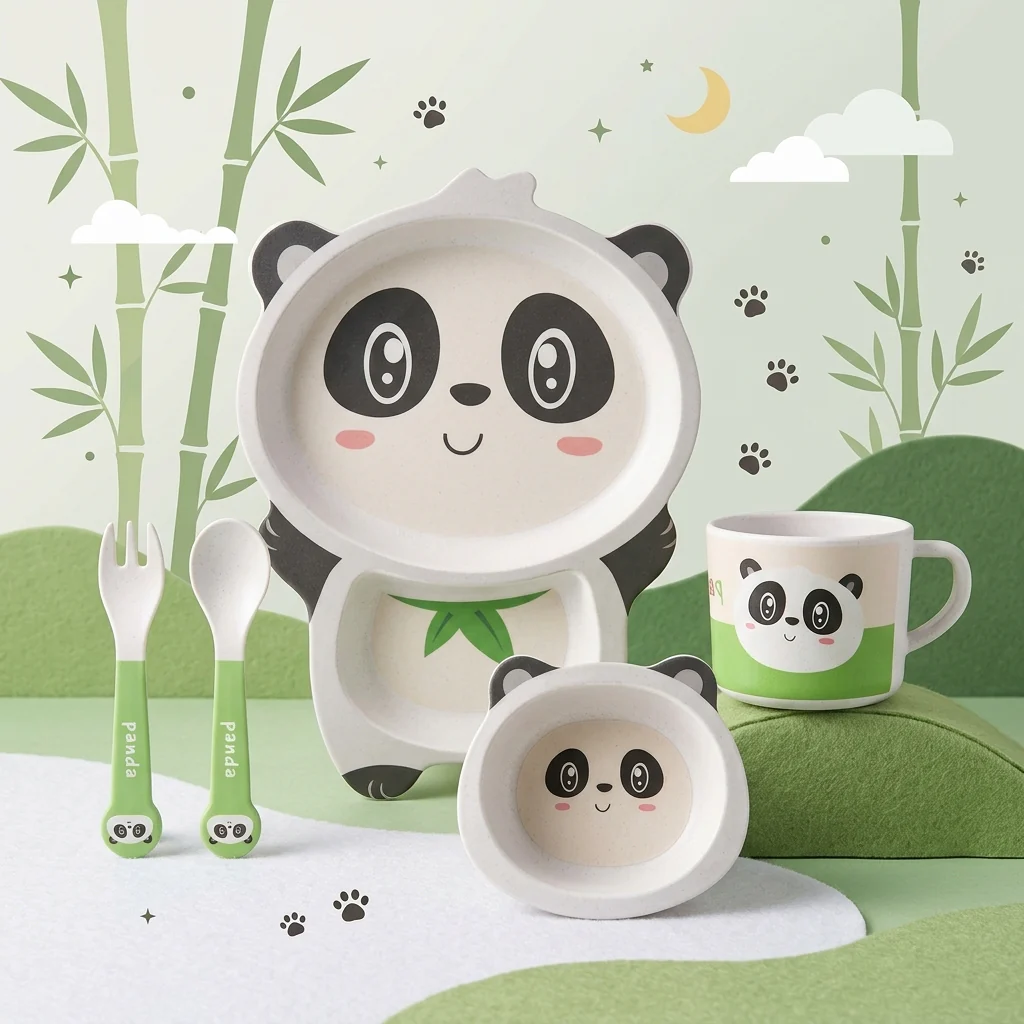 Playful Panda Bamboo Kids Dinner /Feeding Set of 5 - Image 6
