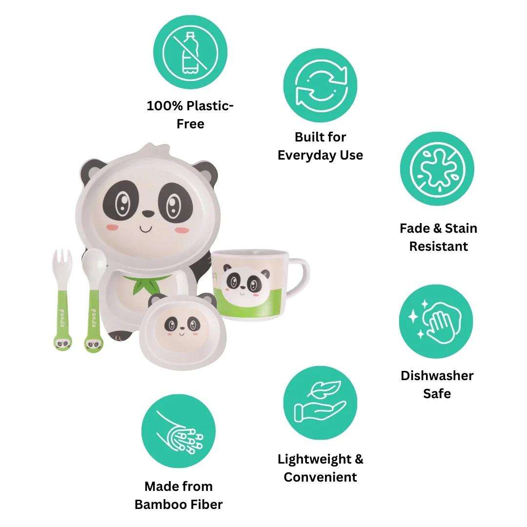 Playful Panda Bamboo Kids Dinner /Feeding Set of 5 - Image 7