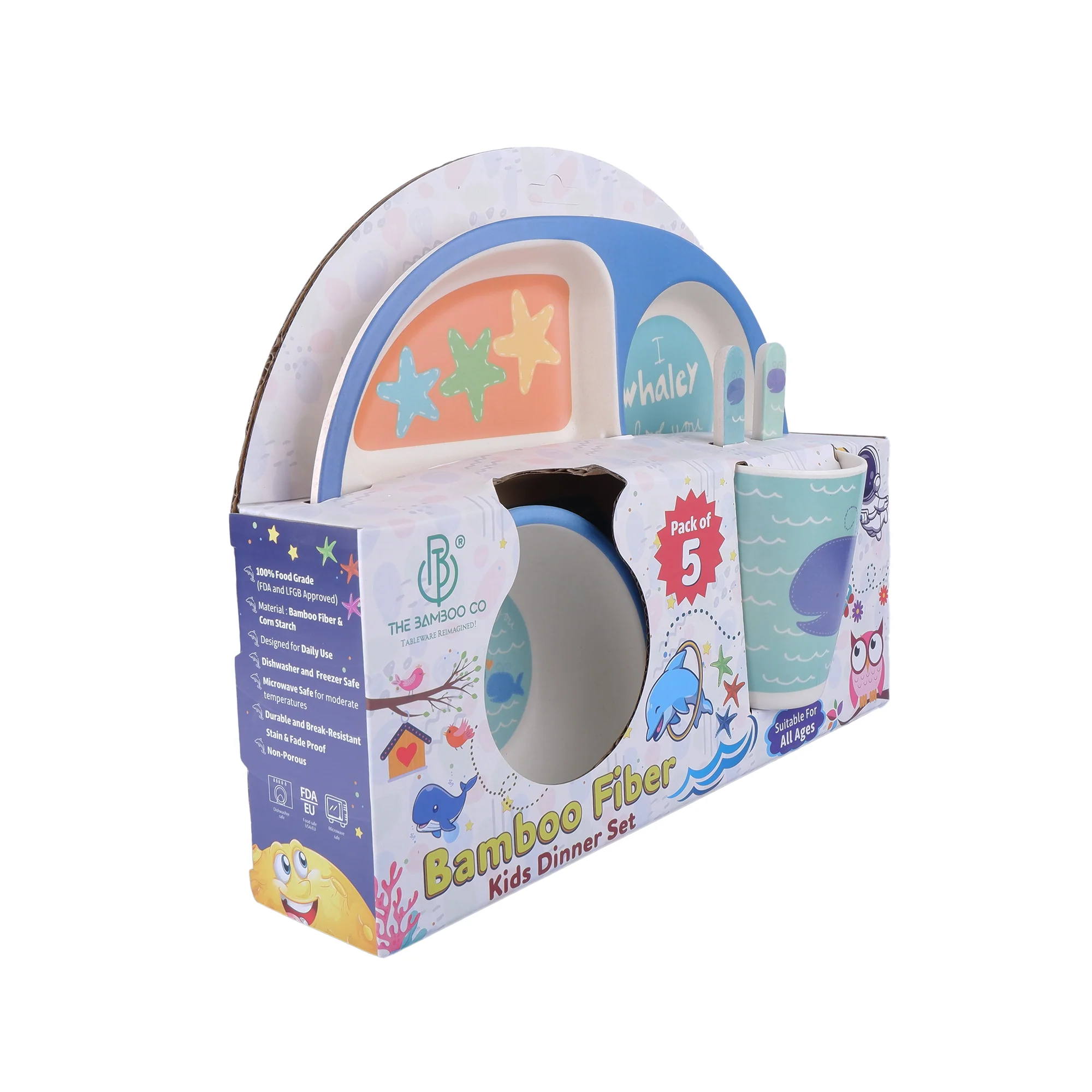 Wobbly Whale Bamboo Kids Dinner /Feeding Set of 5 - Image 10