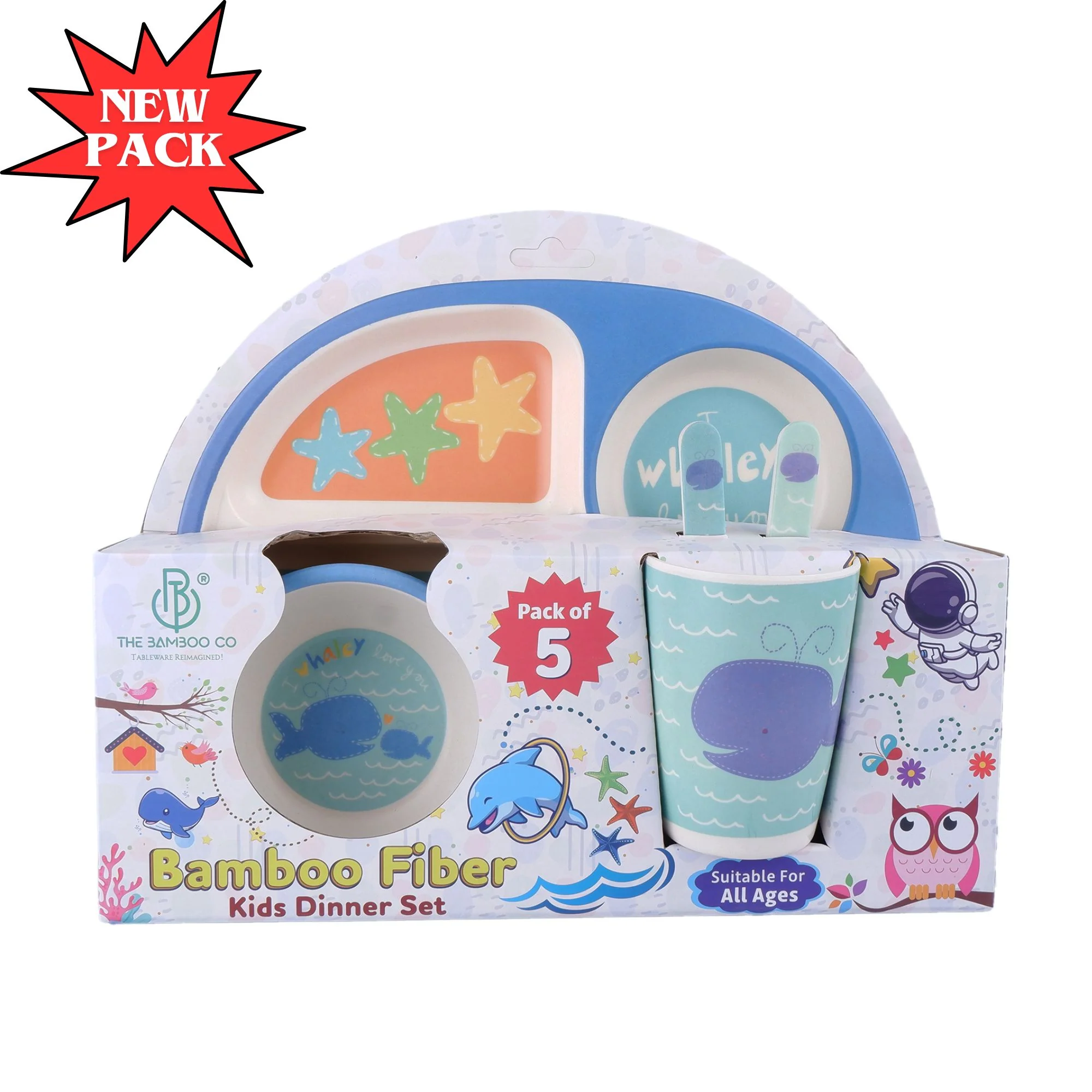 Wobbly Whale Bamboo Kids Dinner /Feeding Set of 5 - Image 8
