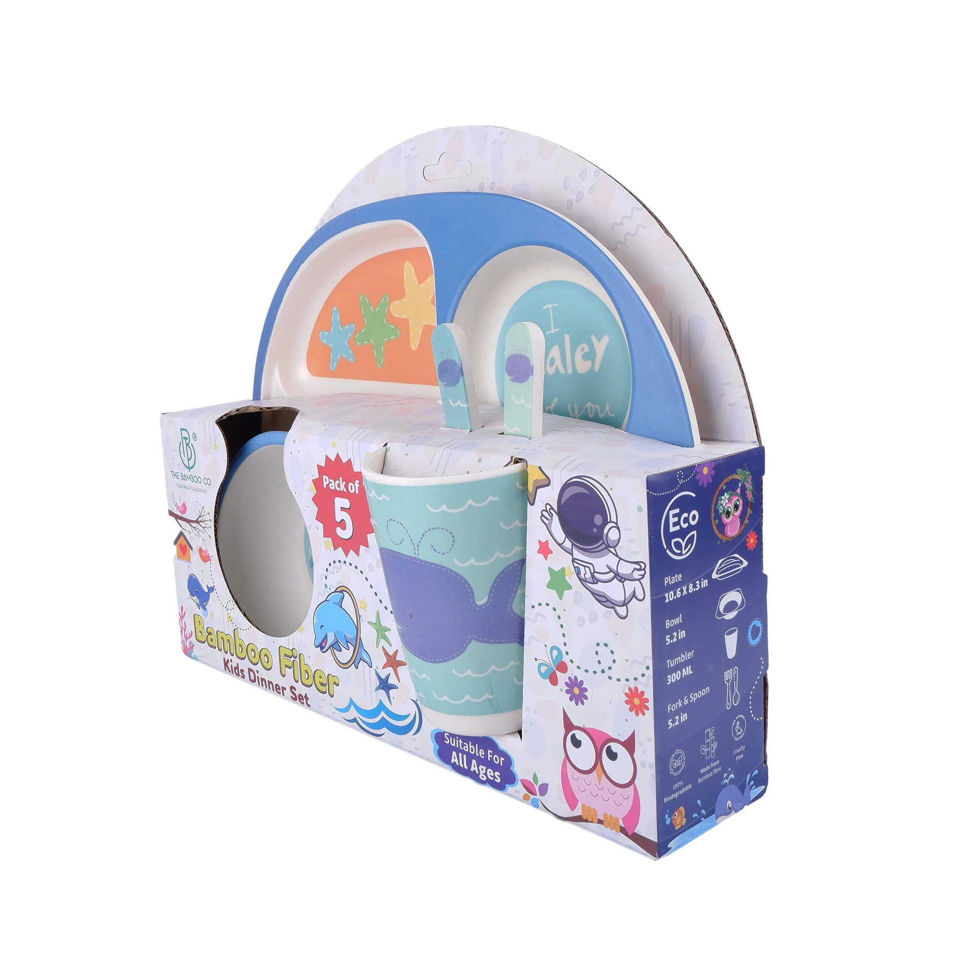 Wobbly Whale Bamboo Kids Dinner /Feeding Set of 5 - Image 9