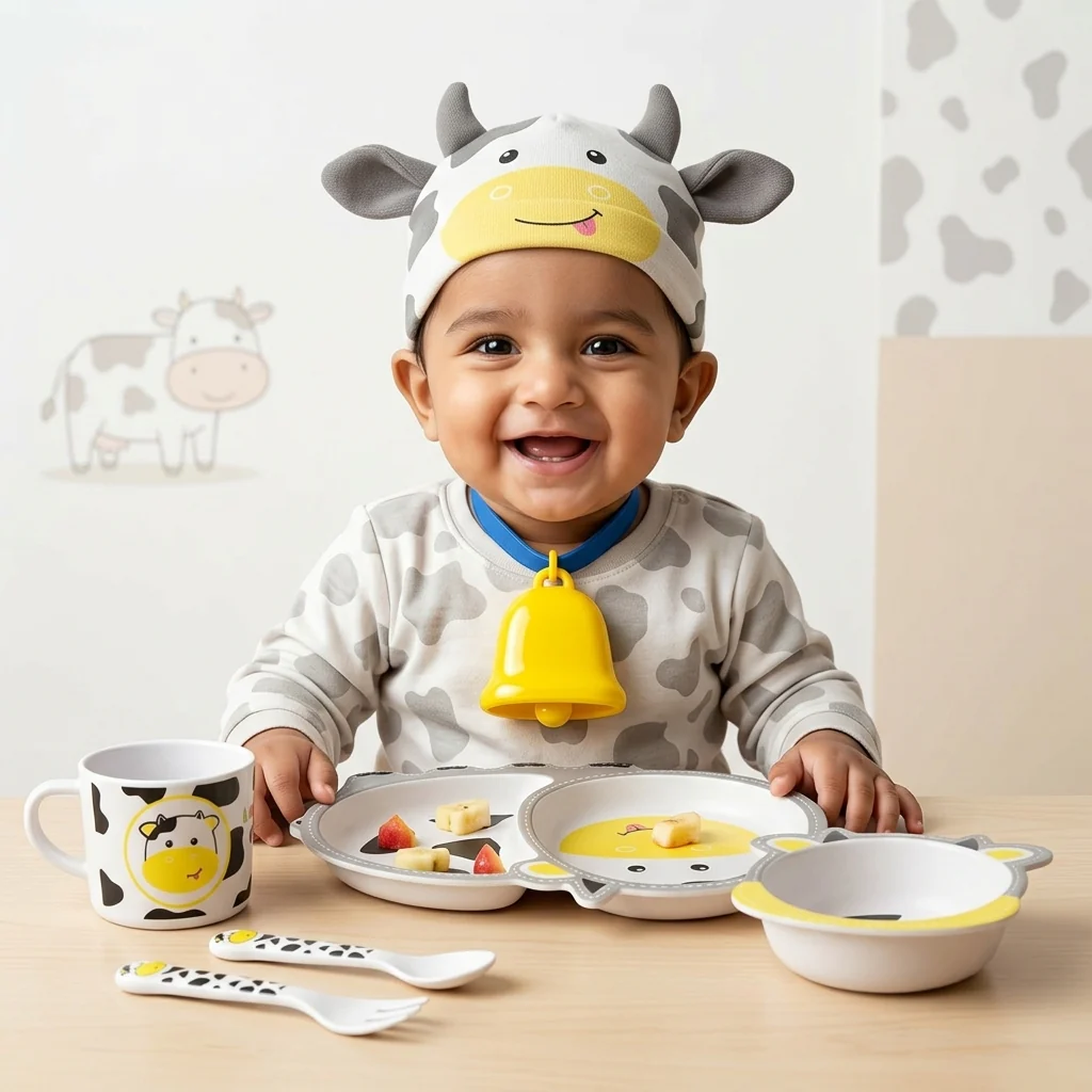 Chubby Cow Bamboo Kids Dinner /Feeding Set of 5 - Image 5
